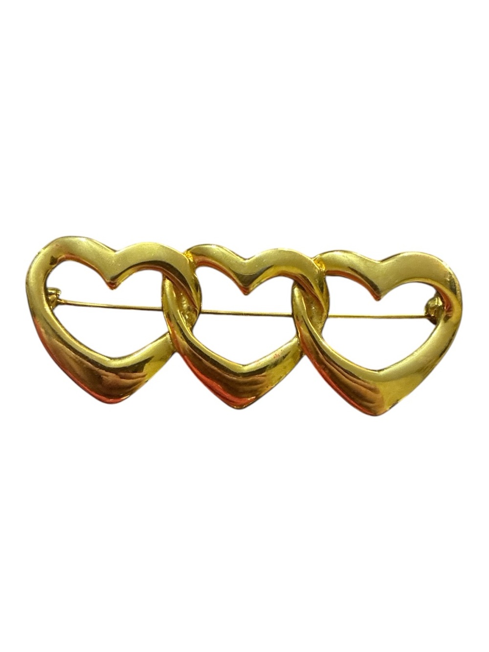 Gold Triple Heart Brooch Pin